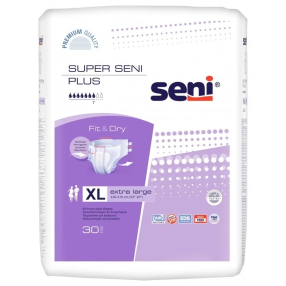 Super Seni Plus - pieluchomajtki dla dorosłych zapinane na rzepy rozm. XL (30 szt.)